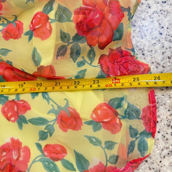 Betsey Johnson Yellow Red Rose Floral Smocked Cold Shoulder Mini Dress NWT Sm - Picture 9 of 14